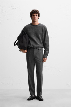 ZARA БРЮКИ ИЗ ФЛАНЕЛИ СО СКЛАДКАМИ, СЕРЫЙ