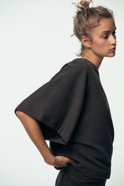 ZARA ТОЛСТОВКА С КОРОТКИМИ РУКАВАМИ В СТИЛЕ РУСТИК, УГОЛЬНЫЙ