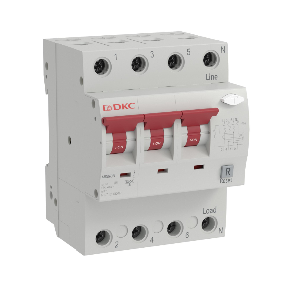 Автоматический выключатель дифференциального тока YON max типа MDR, 3P+N, 10mA, 20A, хар-ка D, 6kA, тип A