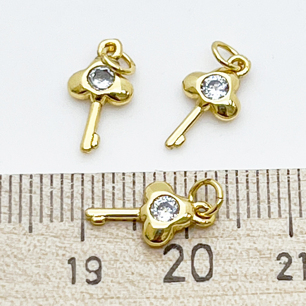 Подвеска Ключ, цвет золото, фианит, размер 12,5*6 мм, цена за 1 шт