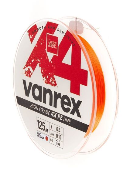 Леска плетёная Lucky John Vanrex х4 BRAID Fluo Orange 125 м, 0,10 мм