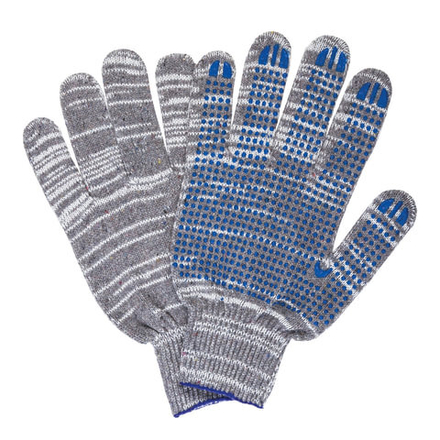 Перчатки хлопчатобумажные, КОМПЛЕКТ 5 ПАР, 10 класс, 50-52 г, 133 текс, ПВХ-точка, LAIMA ЛЮКС 2, СЕРЫЕ