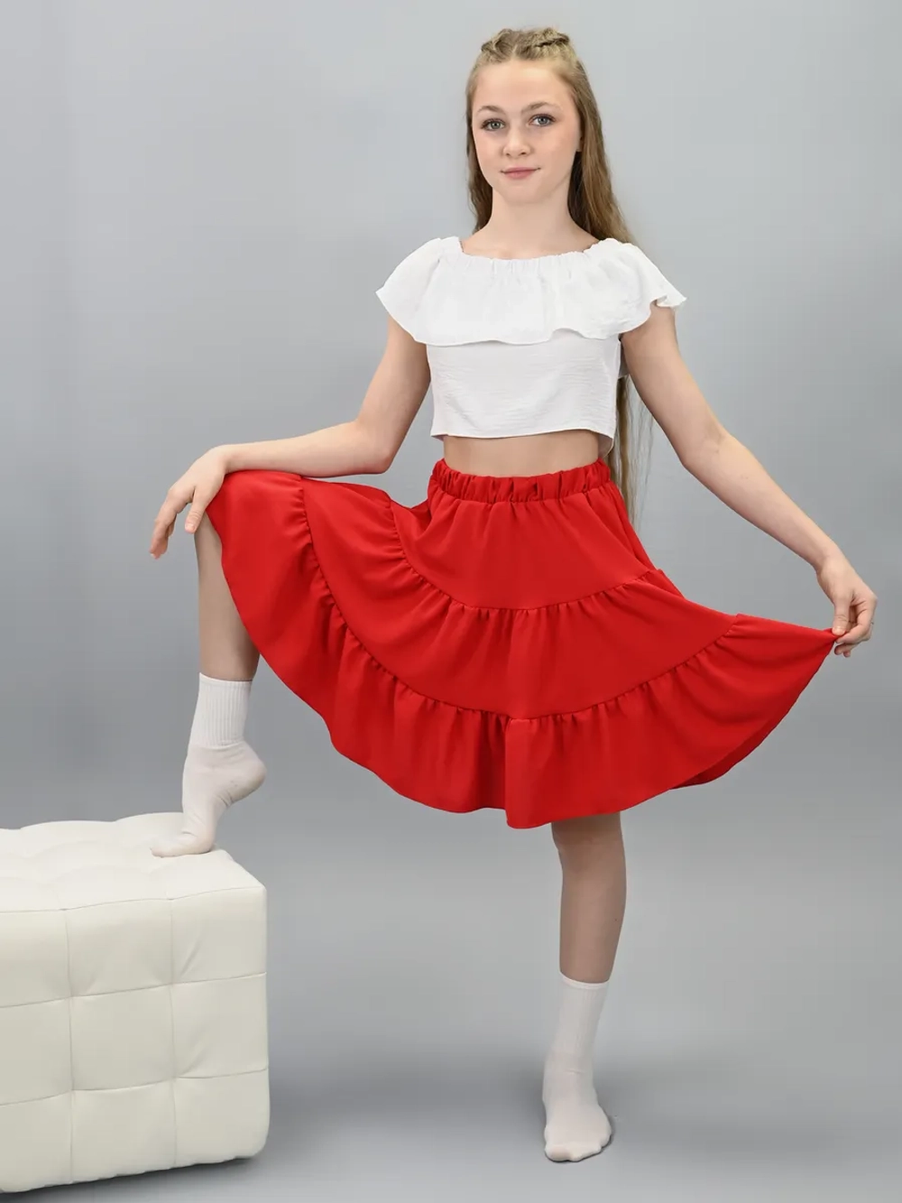 Юбка для девочки летняя с воланами ярусная