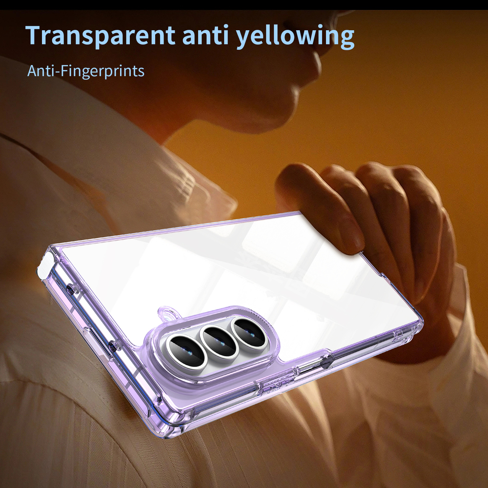 Чехол прозрачный защитный для Samsung Galaxy Fold 7, мягкие усиленные боковые рамки фиолетового цвета