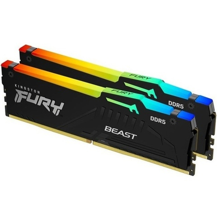Модуль памяти DIMM DDR5 16Gb, 2x8GB, 5200Mhz, Kingston FURY Beast RGB (KF552C40BBAK2-16)