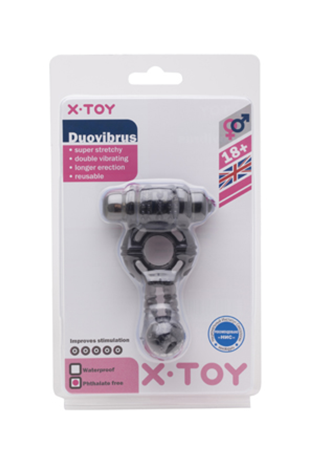 Пепельное стимулирующее кольцо с вибрацией Duovibrus II (Цвет: серый)