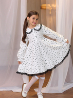 Платье из фланели с длинным рукавом «Париж», цвет белый, сердечки