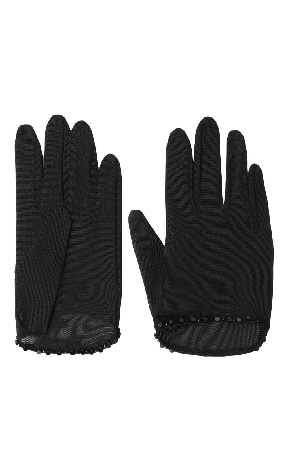 Перчатки из черной сетки с вырезом и декором по контуру
