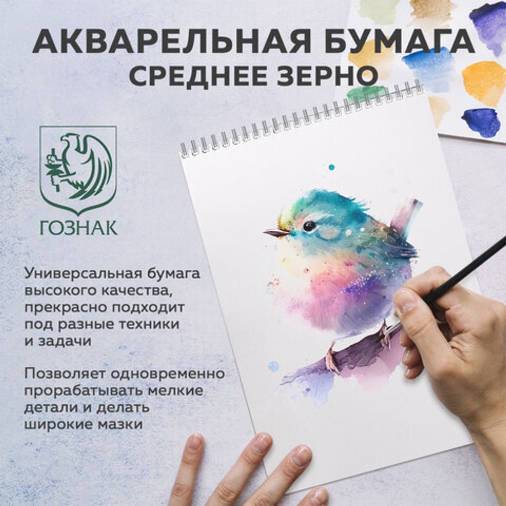 Бумага для акварели А3 40 л., 200 г/м2 ГОЗНАК СПб, в коробке, BRAUBERG ART CLASSIC, "СИРЕНЕВЫЙ БУКЕТ", 116886