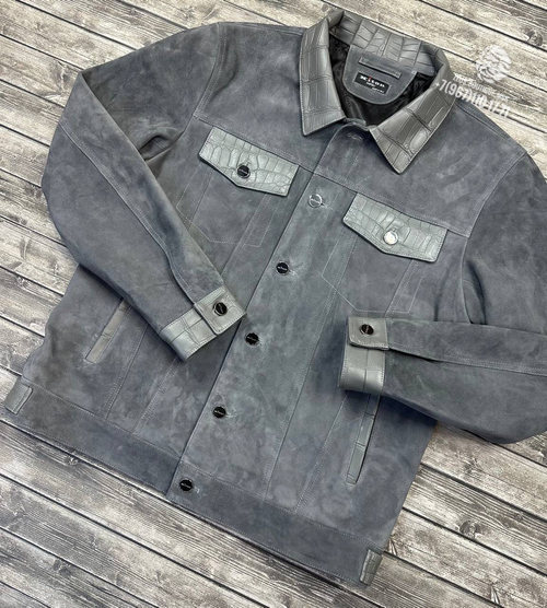 Замшевая куртка Kiton со вставками кожи крокодила