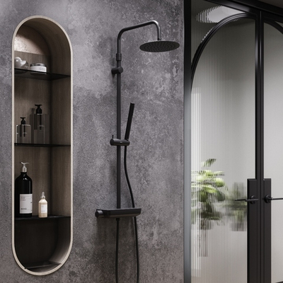 936750300 Scandinavian Pure душевая система с душевым ТМС смесителем полкой, чёрный