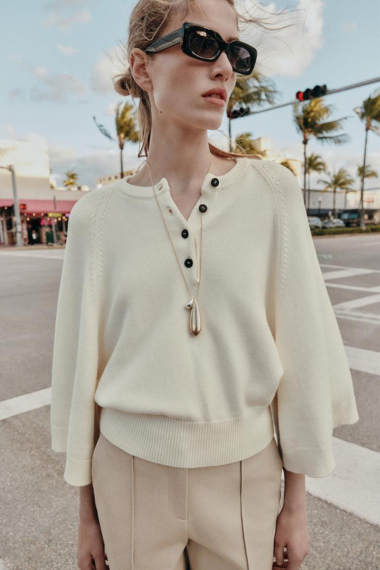ZARA СВИТЕР С ШИРОКИМИ РУКАВАМИ, ЭКРЮ