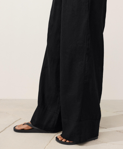 OYSHO Прямые брюки из 100% льна с декоративной строчкой, черный