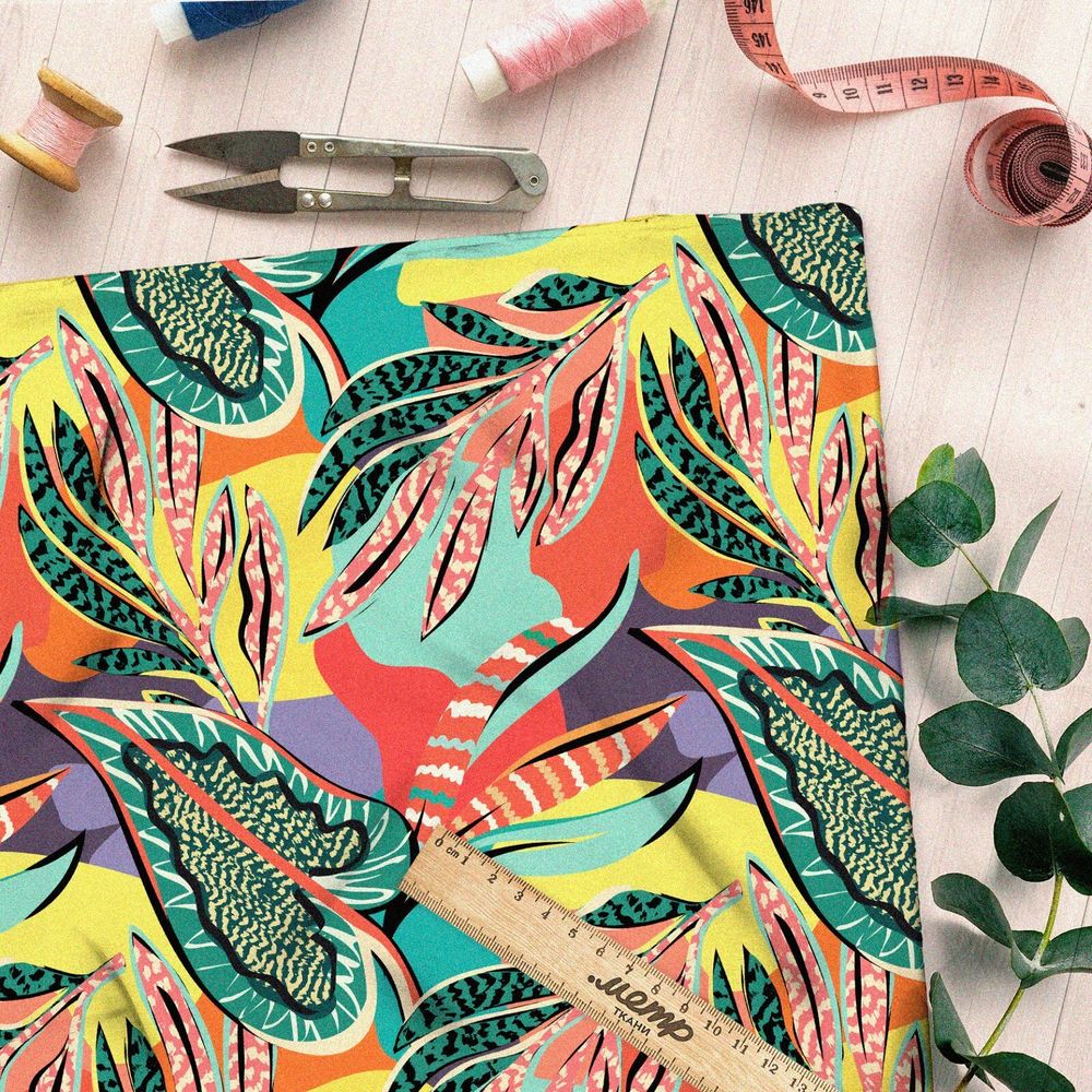 Ткань оксфорд 600 разноцветные пёстрые листья