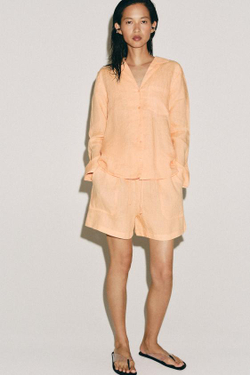 ZARA ЛЬНЯНЫЕ ШОРТЫ — ZW COLLECTION, МАНДАРИНОВЫЙ