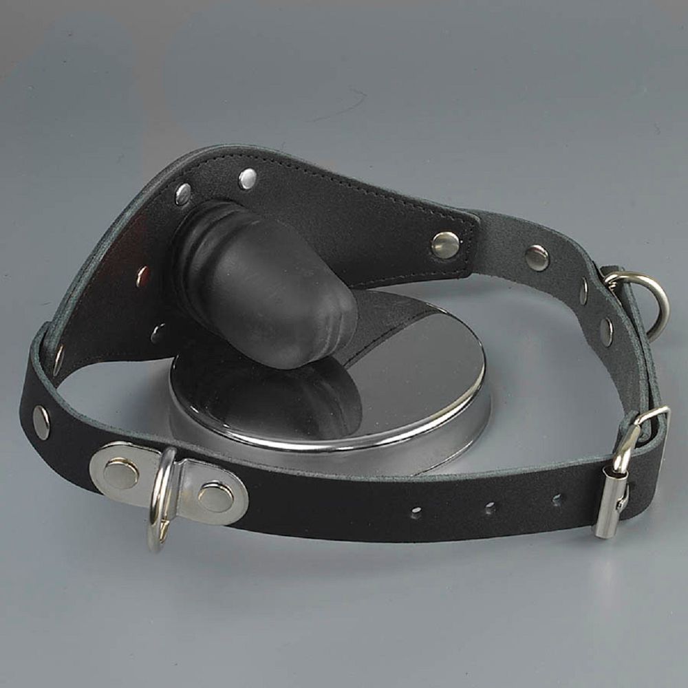 Кляп фаллос натуральная кожа черный