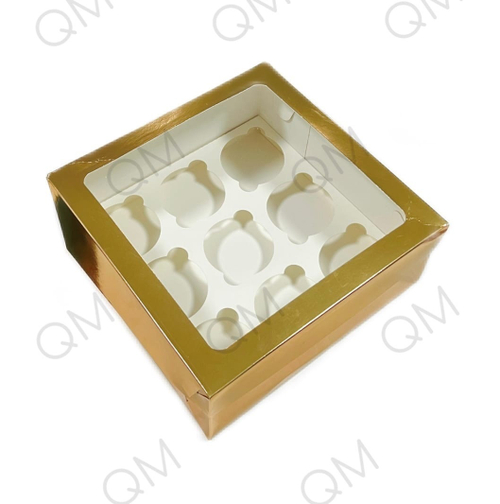 Коробка под капкейки с прямоугольным окном 235*235*100 мм (9) (золото), 50шт