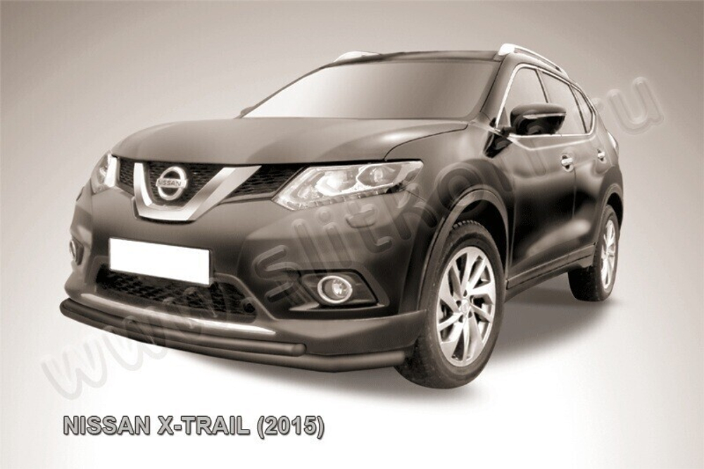 Защита переднего бампера Nissan X-Trail (2013-2023) d57+d42 серебристая