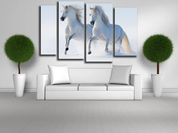 Модульная картина "Два белых коня"