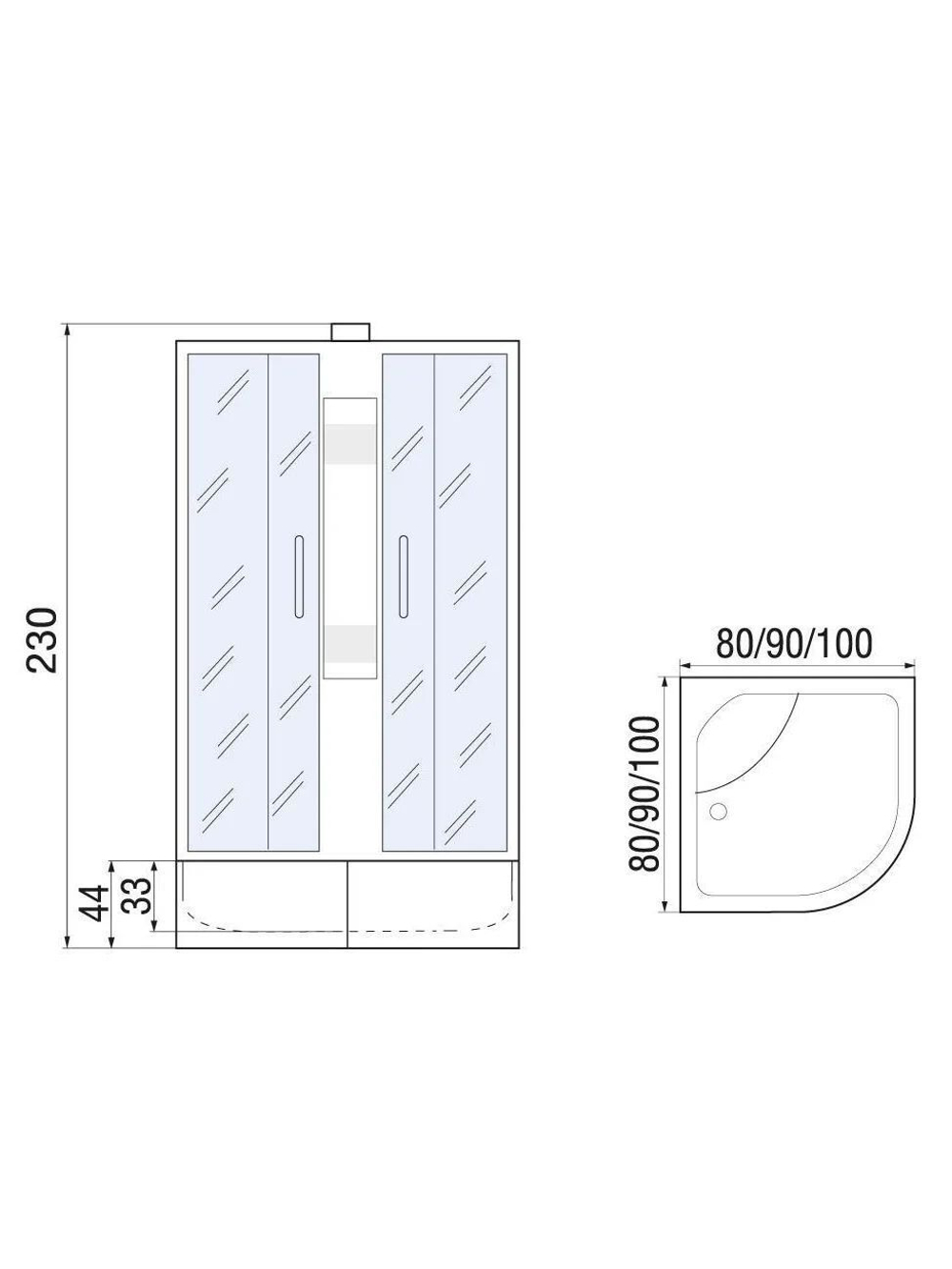 Душевая кабина RIVER  NARA Б/К XL 100/44 MT 100х100 см,  матовое стекло, поддон высокий, увеличенная высота