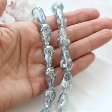 Бусины стеклянные, дымчато-серый с покрытием, фриформ 22*13 мм, 1 бусина, МК042