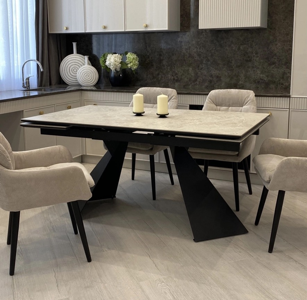 Стол ОРИГАМИ  240 AURA IVORY, керамика / Черный каркас М-City