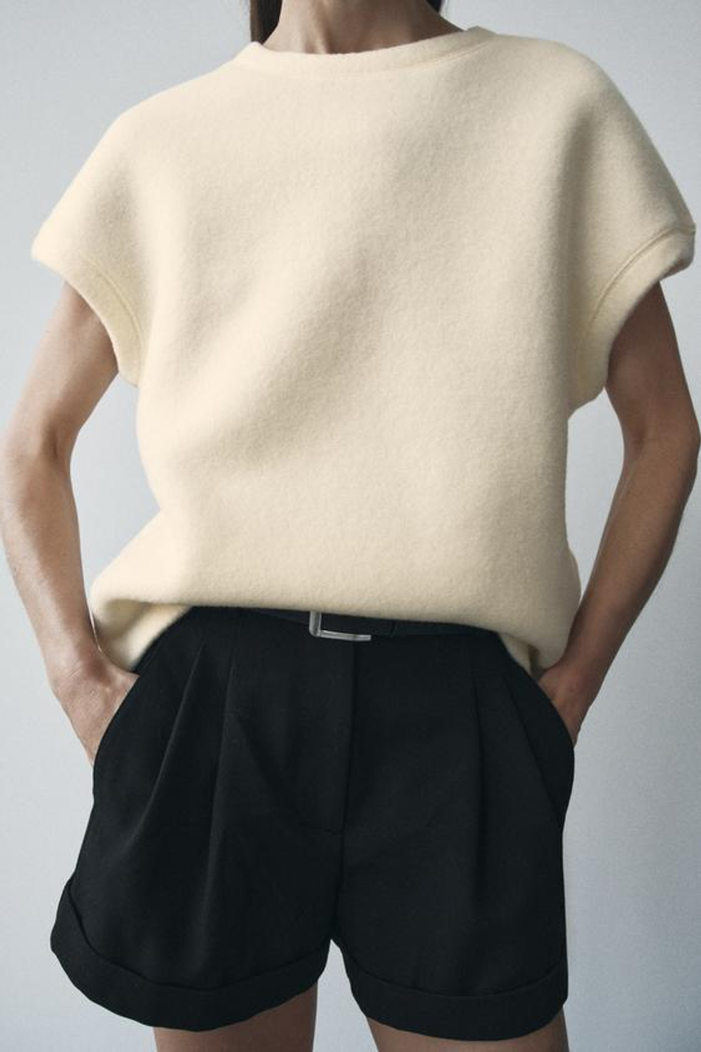 ZARA ТОП ИЗ МЯГКОЙ ТКАНИ, ЖЕЛТОВАТО-БЕЛЫЙ