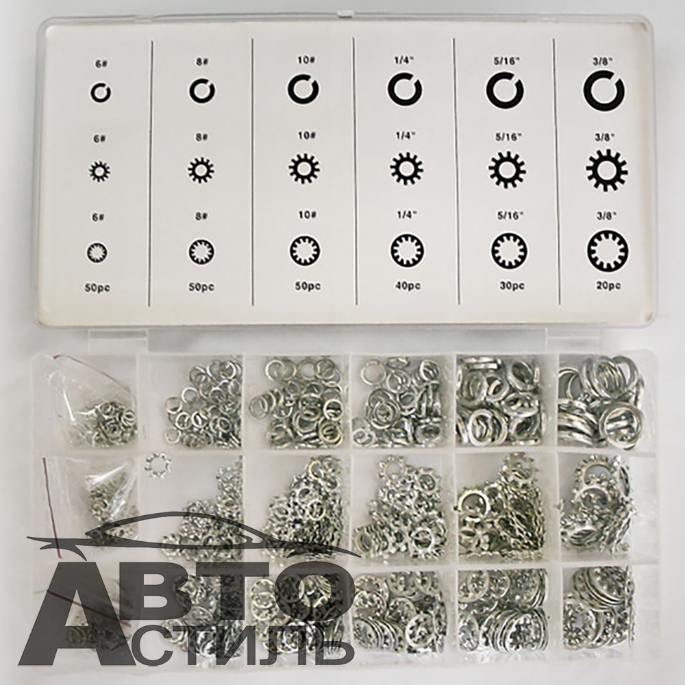 Набор пластик кейс  ШАЙБ гровер зубчатые стопорные многолопатчатые 720шт (34226/861ф)