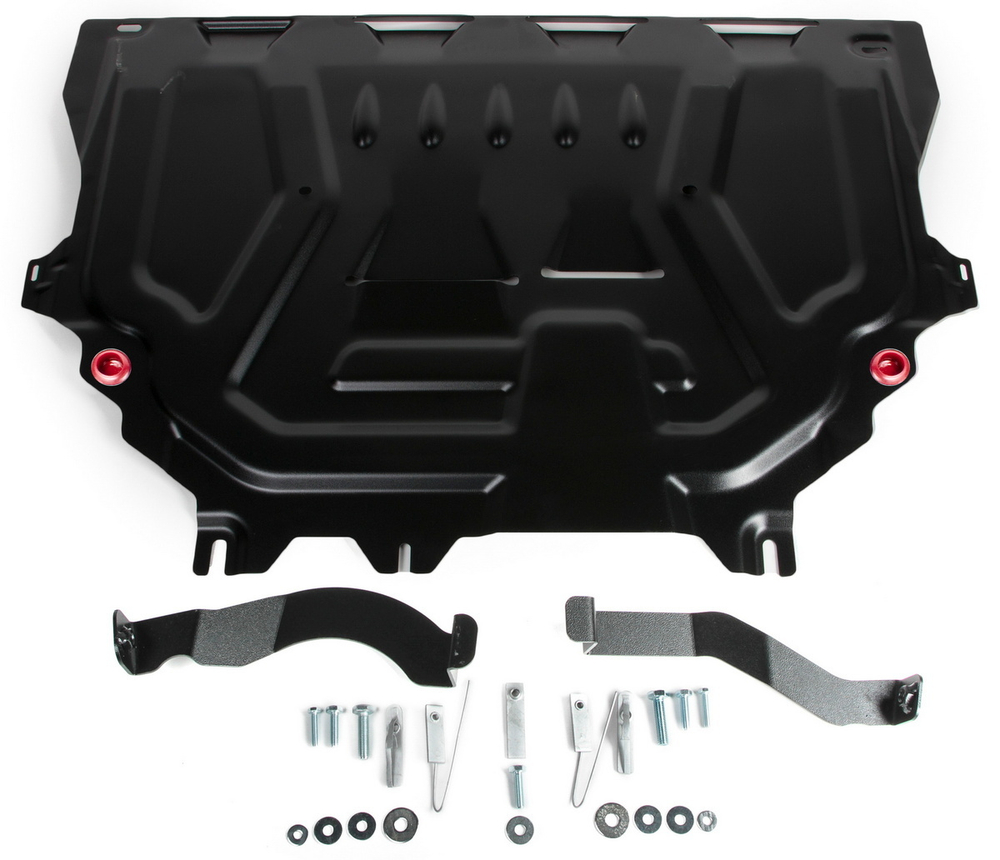 Защита картера и КПП АвтоБроня для Ford Kuga II (V - 1.6; 2.5) 2013-2017/Ford Kuga II рестайлинг (V - 1.5 Ecoboost (150 л.с.); 2.5) 2016-2019, штампованная, сталь 1.8 мм, с крепежом, 111.01873.1