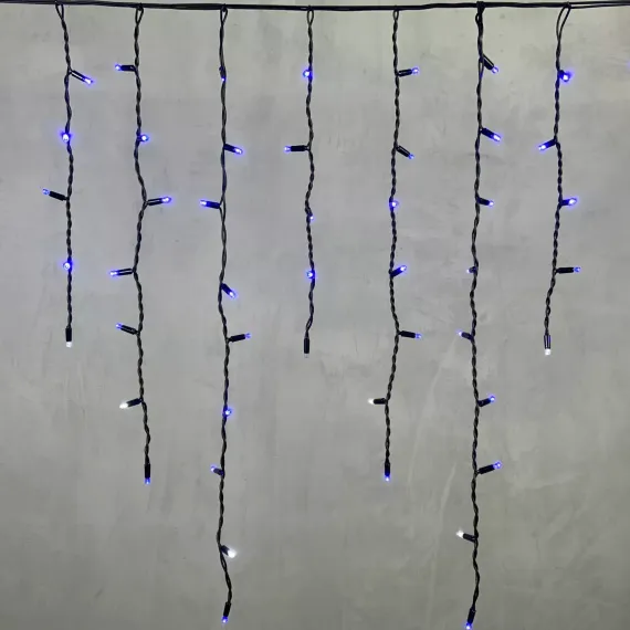 Светодиодная бахрома с колпачком 3,2*0,9 м., 168 синих LED ламп, мерцание, каучуковый черный провод, LTC (LL168BLW-1-2B)