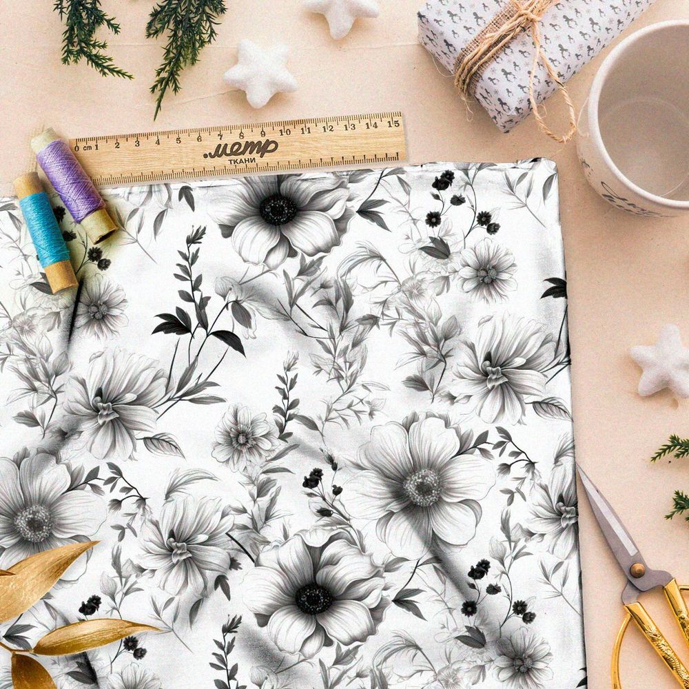 Ткань премиум таффета приглушенная цветочная фантазия