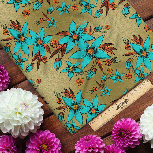 Ткань бифлекс голубые цветы пять лепестков