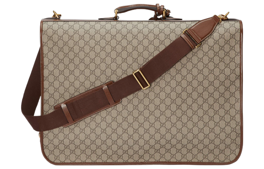 GUCCI Canvas With Leather Handbag Briefcase Men"s Brown