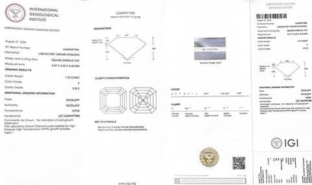 Лабораторно-выращенный бриллиант ашер 6.57х6.53 мм 1.76 ct, 6.60х6.56 1.74 ct E/VVS2 (пара)