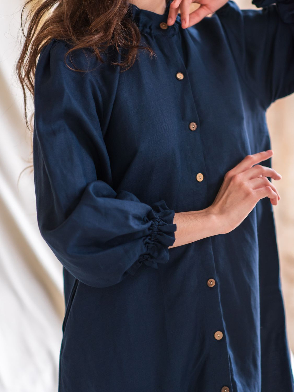 Льняное бохо платье (темно-синий)