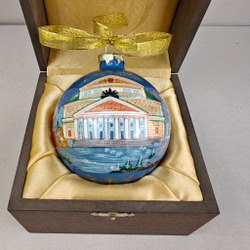 Шар новогодний с круговой росписью Палех "Москва. Большой театр" в футляре