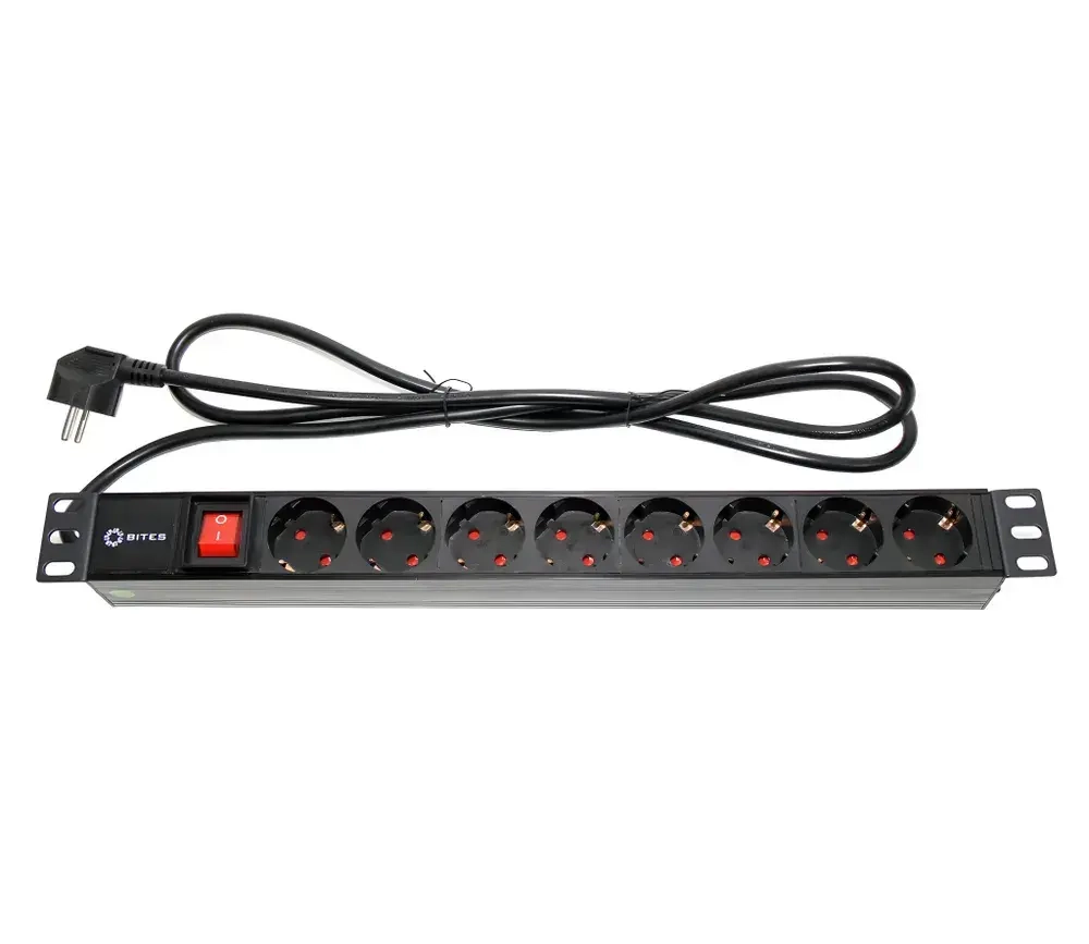 Блок розеток 19", 1U, 8 розеток, кабель 2 метра, огнеупорный пластик, 5bites PDU819P-01