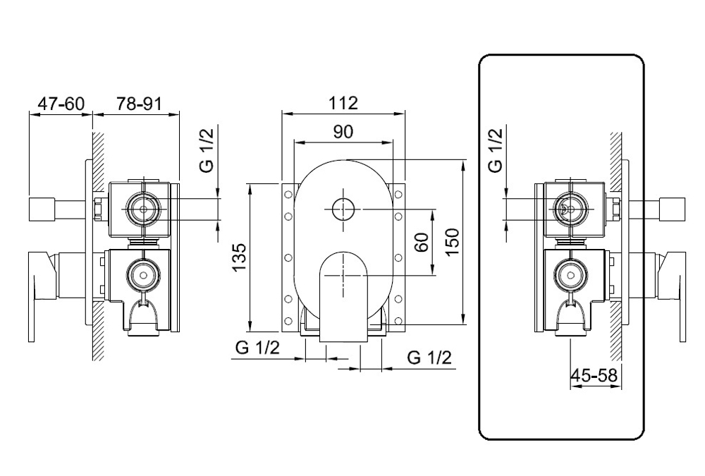 Fantini Встраиваемая часть смесителя или термостата для ванны/душа (с дивертером на 2 положения) 22 00 D022A