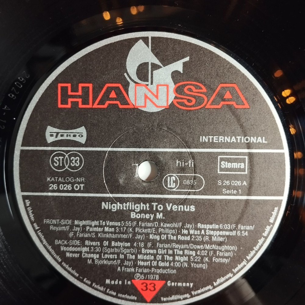 Винтажная виниловая пластинка LP Boney M Nightflight To Venus (Germany 1978) Rasputin