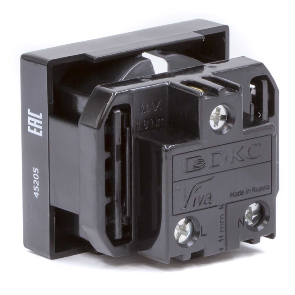 Розетка силовая 2Р+Е, со шторками, «Viva», 2 мод., цвет черный DKC