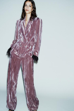 ZARA ШИРОКИЕ БРЮКИ ИЗ ВЕЛЬВЕТА, ЦВЕТ МАЛЬВЫ