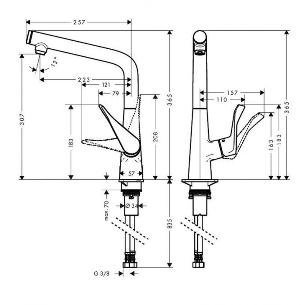 Смеситель для кухни Hansgrohe 14883800 Metris Select, под сталь