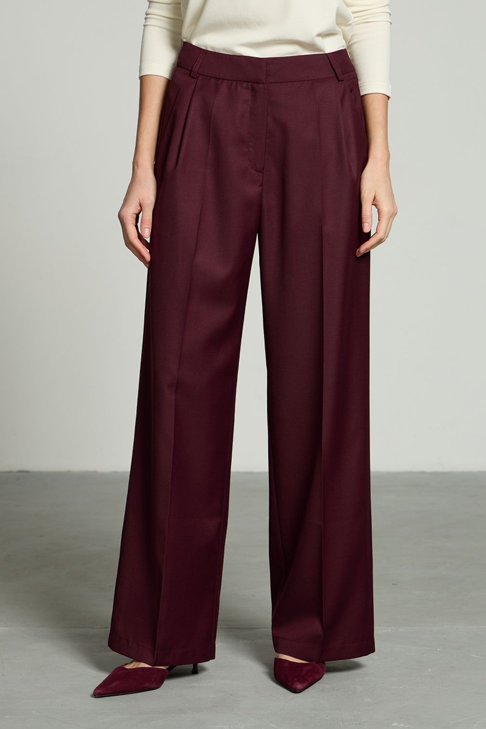 Брюки палаццо на молнии бордо шерсть