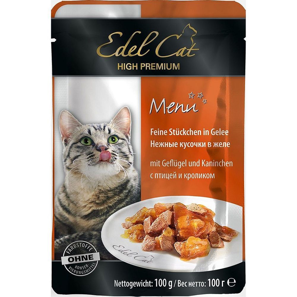 Эдель Кэт пауч 100г нежные кусочки в желе с птицей и кроликом Эдель Кэт пауч 100г нежные кусочки в желе с птицей и кроликом