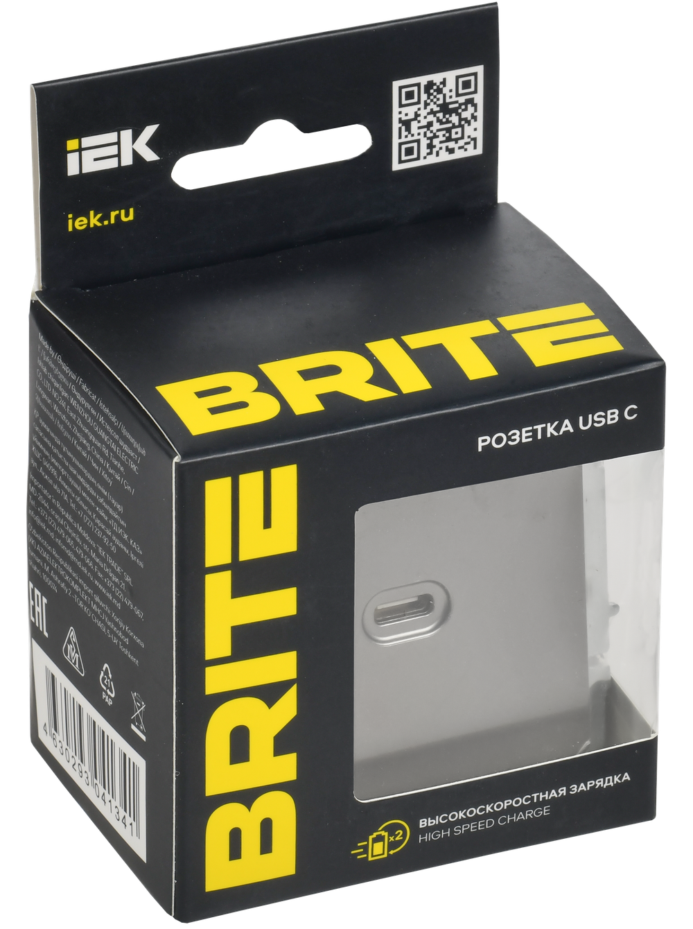BRITE Розетка USB C 65Вт высокоскоростная зарядка РЮ12-1-БрС сталь IEK