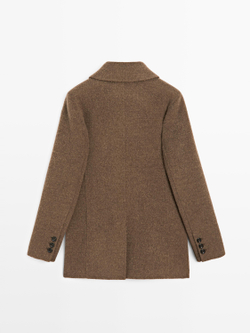 Massimo Dutti Двубортное пальто из смесовой шерсти, кротово-коричневый