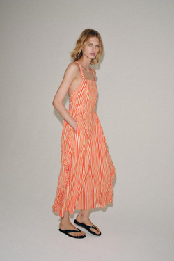 ZARA ПЛАТЬЕ МИДИ В ПОЛОСКУ — ZW COLLECTION, ОРАНЖЕВЫЙ