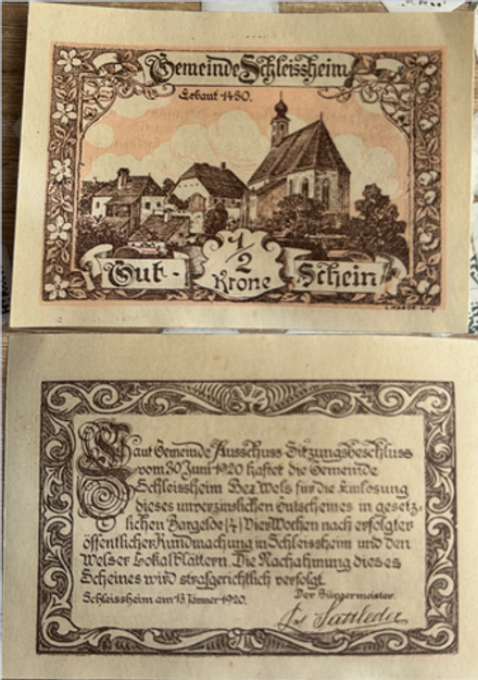 Австрия 1/2 кроны 1920 Шляйсхайма aUNC