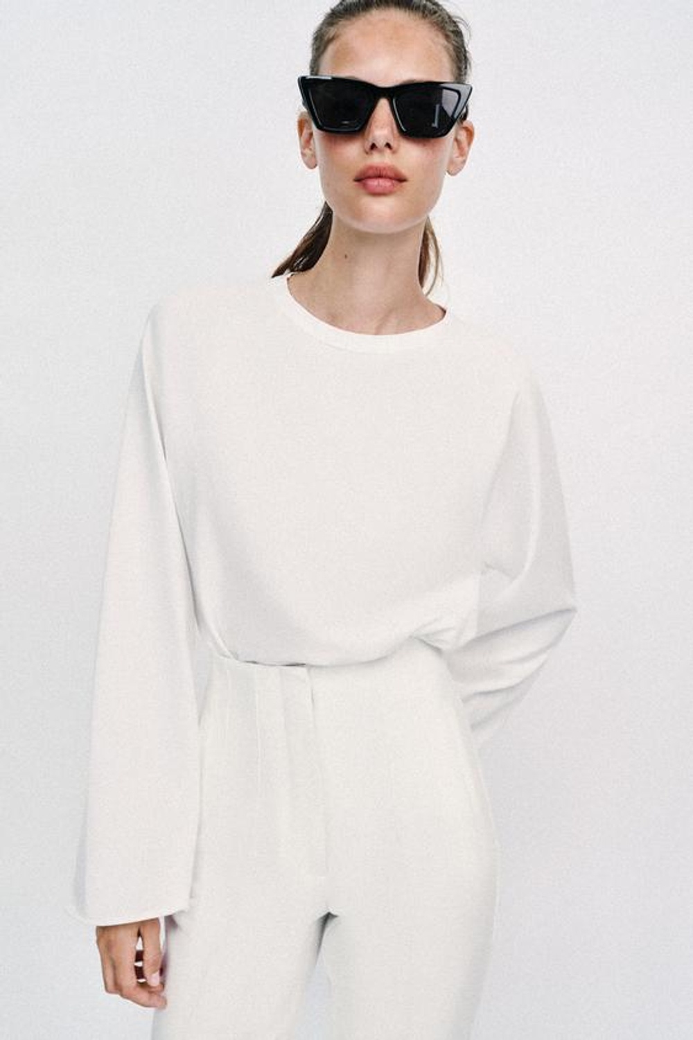 ZARA БРЮКИ С ВЫСОКОЙ ПОСАДКОЙ, БЕЛЫЙ