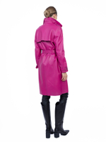 Женский кожаный плащ фуксия с поясом